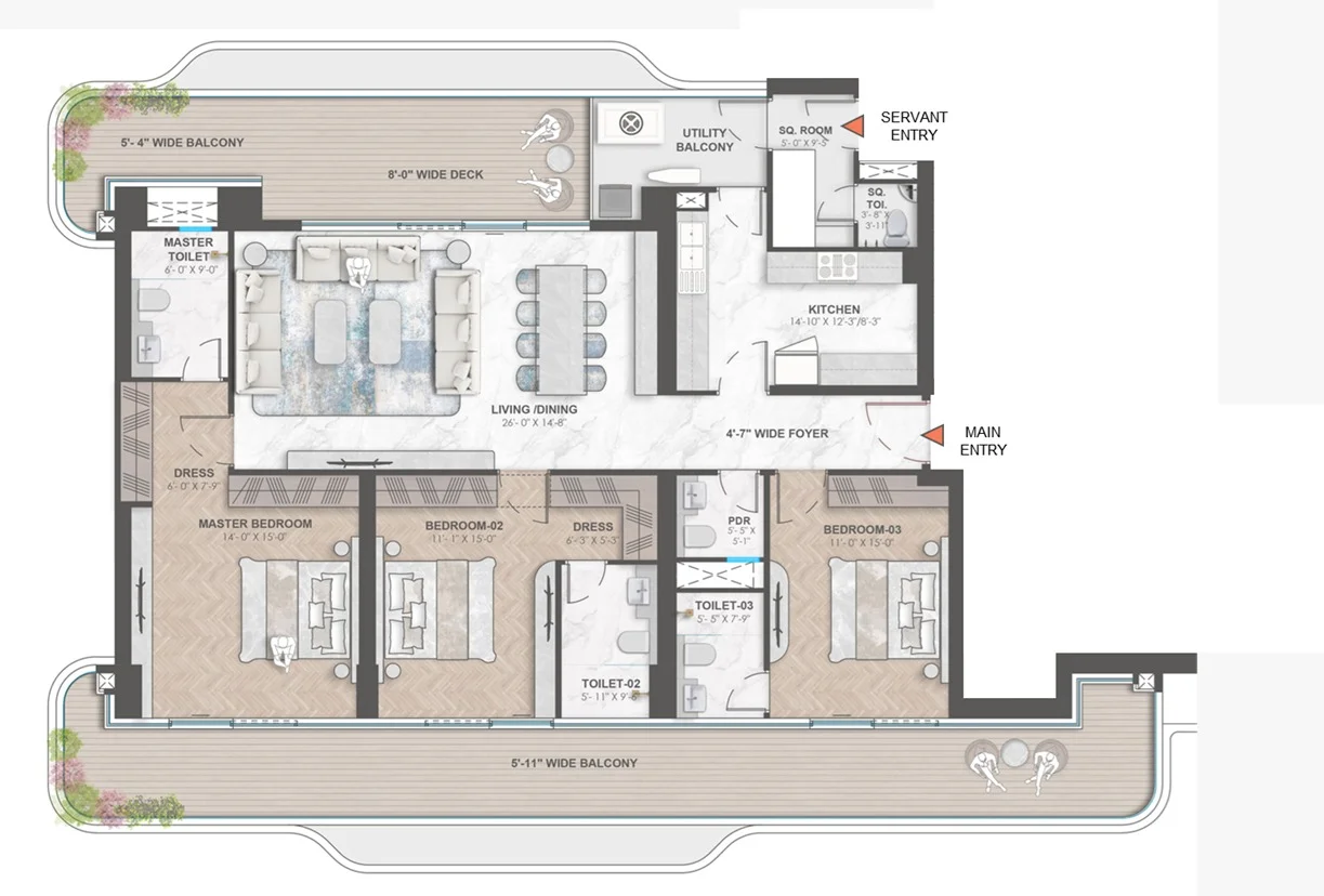 Smartworld Residences by ELIE SAAB 4 Bedroom Floor Plan
